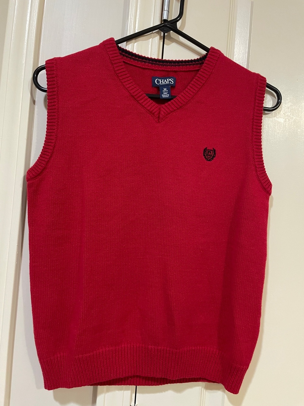 Chaps Red V‑Neck Sweater Kids with Contrast Trim. M 10/12